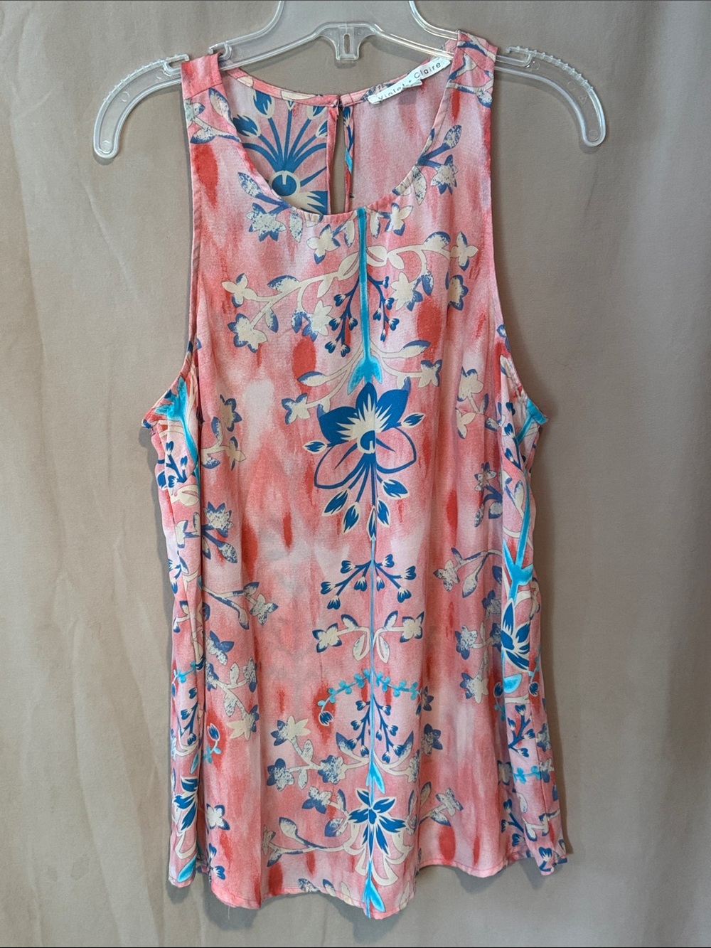 Violet & Claire Coral and Blue Floral Sleeveless Top